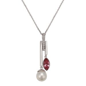 Silvertone Pearl & Amethyst Swarovski Crystal Marquis Pendant Necklace